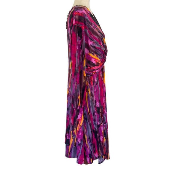 MAGGY LONDON TWIST FRONT ASYMMETRIC HEM MIDI DRESS IN BERRY MULTI NWT SIZE 14W - Picture 8 of 16